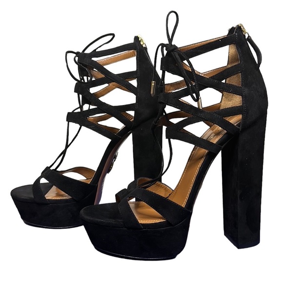 Aquazzura Shoes - New Aquazzura Firenze Women's Black Suede Platform Heels Size 39 1/2
